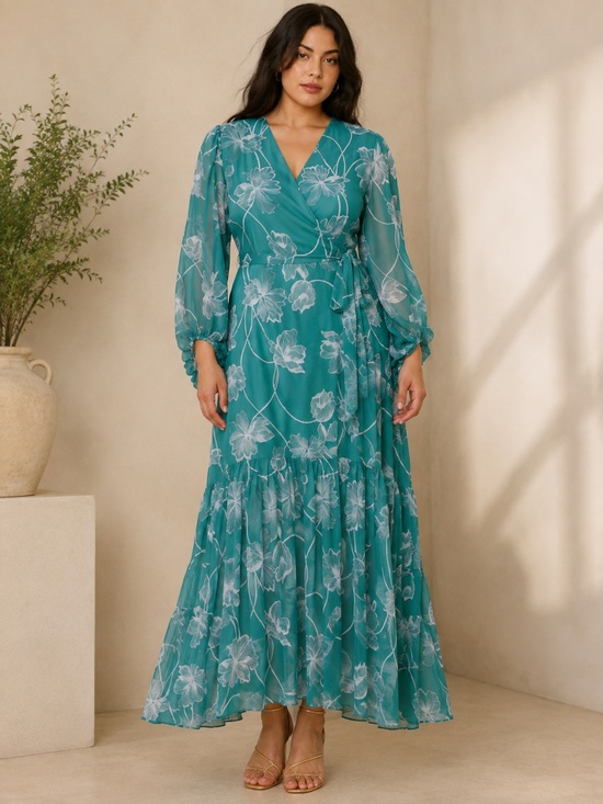 Hutch Dresses & Skirts - Hutch Teal Floral Wrap Maxi Dress